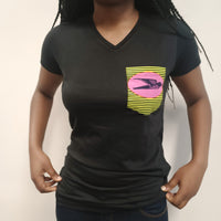 Black T-shirt with African Print Pocket
