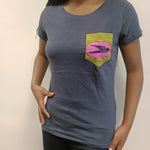 Grey T-shirt with African Print Pocket