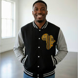 Vlisco Angelina Print Handstitched Africa Map Unisex Varsity Jacket