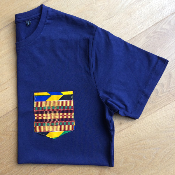 Navy T-shirt with Colourful Wax Pocket
