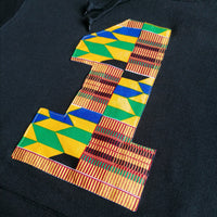 Black Hoodie 'Number 1' - African kente print wax fabric